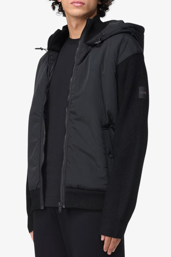 Giacca Full Zip Con Cappuccio In Bi Materiale-boss-Nero-Uomo-50548677 001-