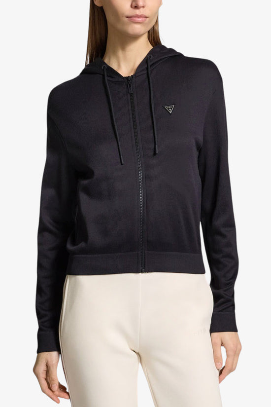 Felpa A Costine Full Zip Con Cappuccio Martina-guess-Nero-Donna-V5rq07z3m50 jblk-