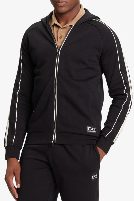 Felpa Full Zip Con Cappuccio Bande Logo Series-emporio armani ea7-Nero-Uomo-7m000973 af10377 uc001-