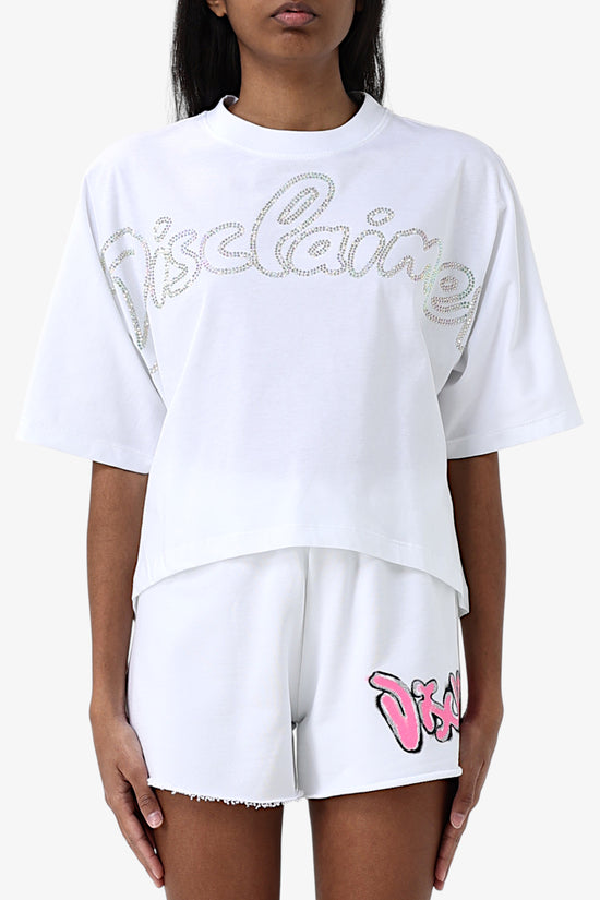 T-Shirt Maniche Corte Big Logo Strass-disclaimer-Bianco-Donna-25eds54914-