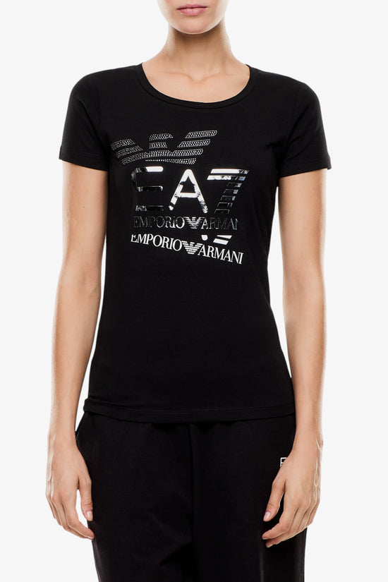 T-Shirt Maniche Corte Logo Series Ripetuto-emporio armani ea7-Nero-Donna-7w000720 af10373 uc001-