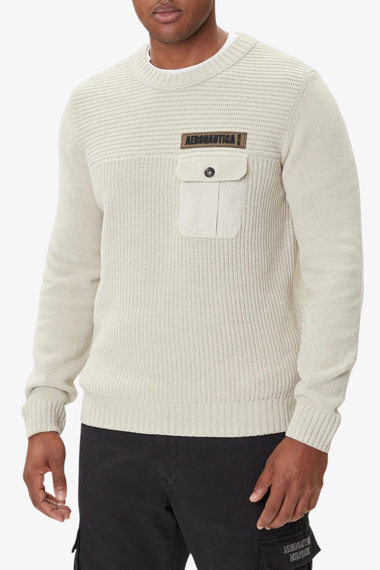 Maglione Girocollo Ciniglia Con Taschino-aeronautica militare-Beige-Uomo-252ma1573ul00539 73104-