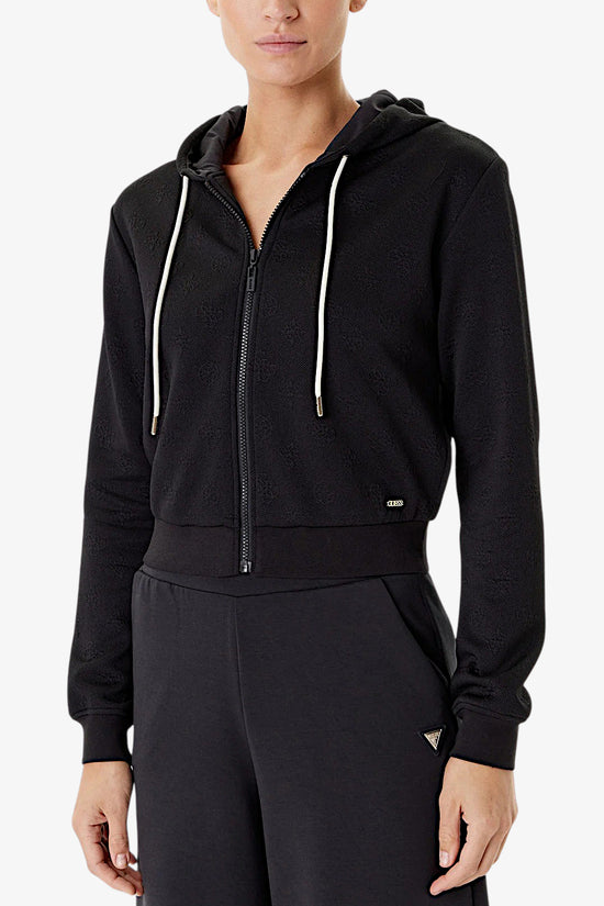 Felpa Corta Full Zip Con Cappuccio 3D Peony-guess-Nero-Donna-V5yq06kbsl2 fj8a-