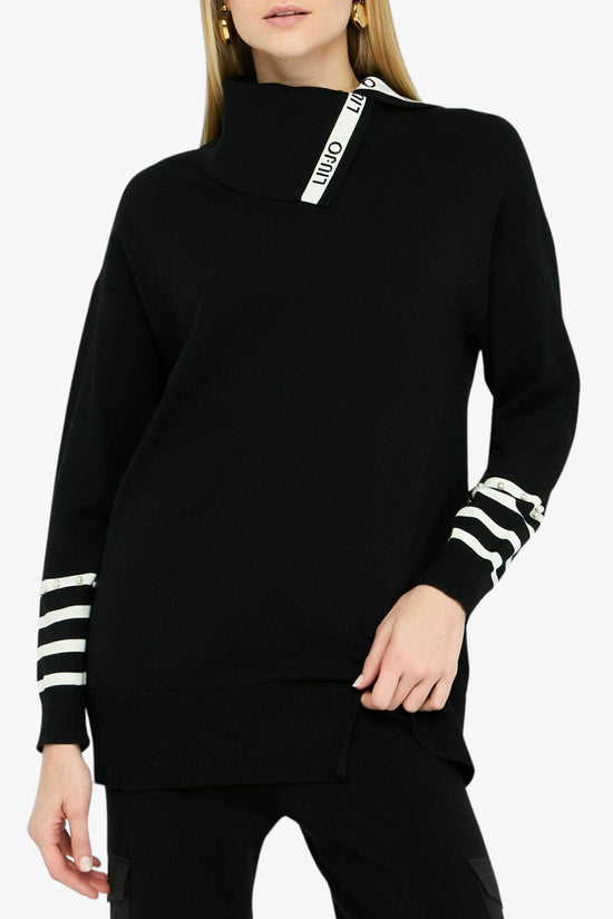 Maglione Lungo Collo Alto Con Dettagli A Contrasto E Perle-liu jo-Nero-Donna-Tf5218 ms63l 03n66-