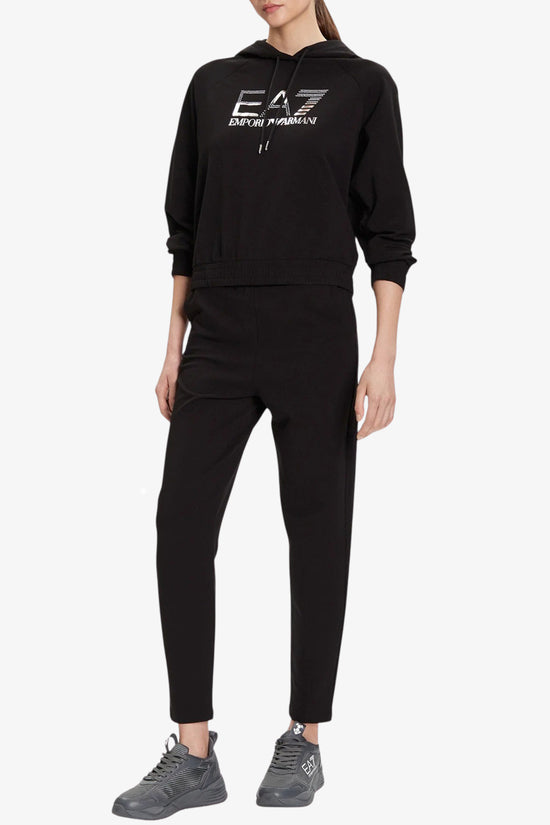 Tuta Con Cappuccio Big Logo Metallizzato Con Borchiette-emporio armani ea7-Nero-Donna-7w000687 af12502 mc026-