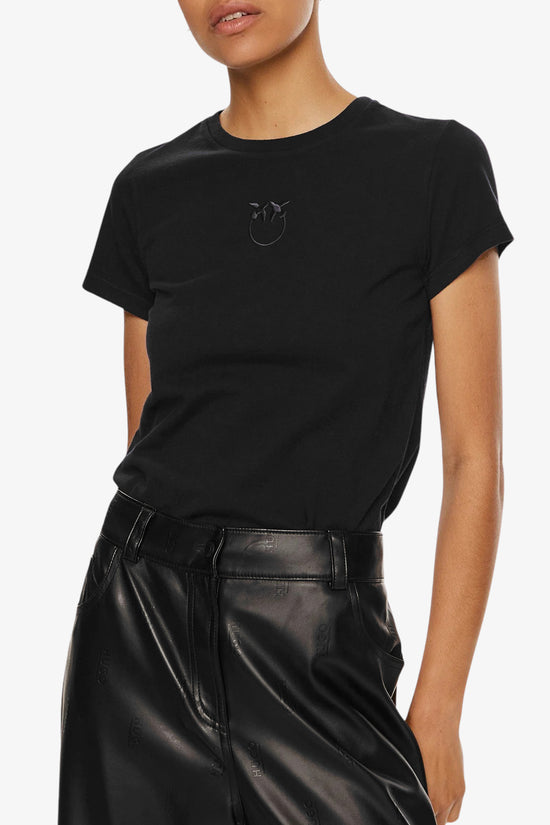 T-Shirt Maniche Corte Logo Ricamato-pinko-Nero-Donna-100355 a2hn z99-
