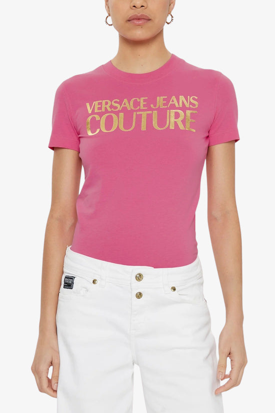 T-Shirt Maniche Corte Logo Institutional-versace jeans couture-Rosa-Donna-78haht01 cj00t 494-