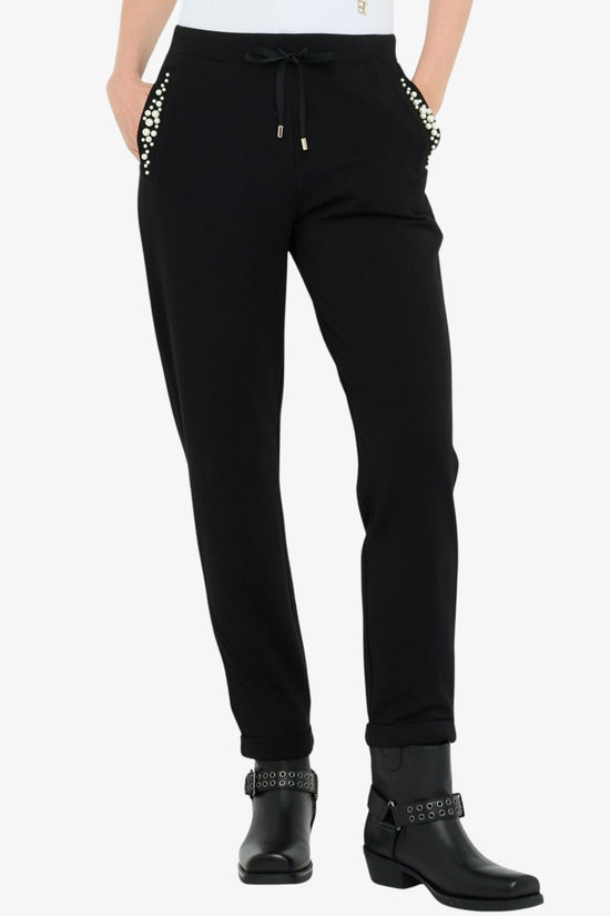 Pantaloni In Viscosa Con Perle-liu jo-Nero-Donna-Tf5155 fs576 22222-