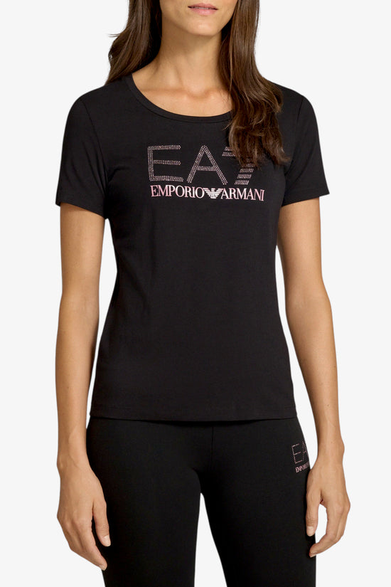 T-Shirt Maniche Corte Big Logo Series Con Strass-emporio armani ea7-Nero-Donna-7w000536 af10373 mc043-