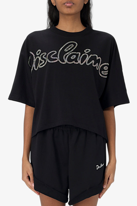 T-Shirt Maniche Corte Big Logo Strass-disclaimer-Nero-Donna-25eds54914-