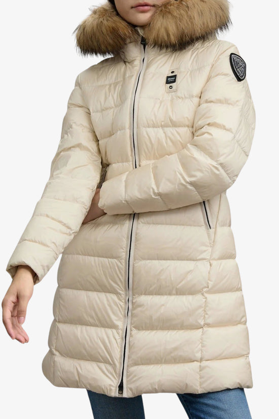 Piumino Lungo Full Zip Con Cappuccio Bordo Pelliccia Kristin-blauer-Beige-Donna-25wbldk03103 006047 907gg-