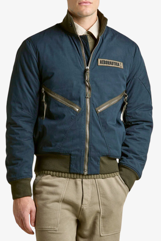Giubbotto Bomber Militare Full Zip Con Etichetta Sul Retro-aeronautica militare-Blu-Uomo-252ab3000uct04212-