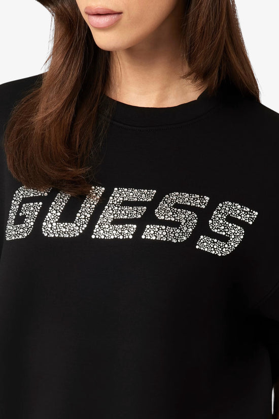 Felpa Girocollo Scuba Logo Strass Cecilia-guess-Nero-Donna-V4bq15k7uw2 jblk-