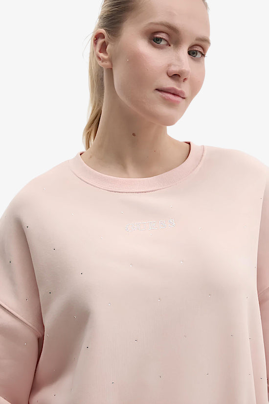 Felpa Corta Girocollo Con Strass Rhinestones-guess-Rosa-Donna-V5rq08kclj0 g6o1-