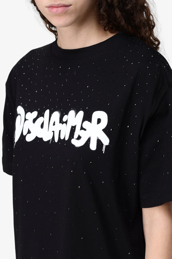 T-Shirt Maniche Corte Logo + Strass-disclaimer-Nero-Donna-25eds54927-