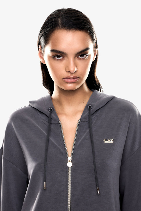 Felpa Full Zip Con Cappuccio Core Lady In Misto Modal Stretch-emporio armani ea7-Grigio-Donna-7w000192 af12643 u8117-