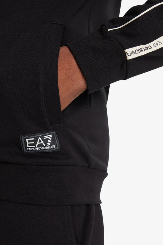 Felpa Full Zip Con Cappuccio Bande Logo Series-emporio armani ea7-Nero-Uomo-7m000973 af10377 uc001-