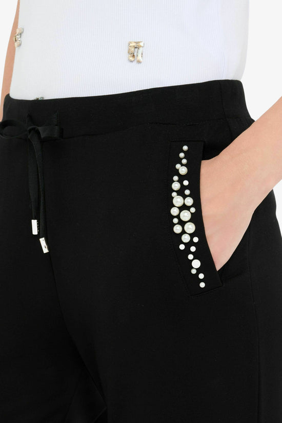 Pantaloni In Viscosa Con Perle-liu jo-Nero-Donna-Tf5155 fs576 22222-
