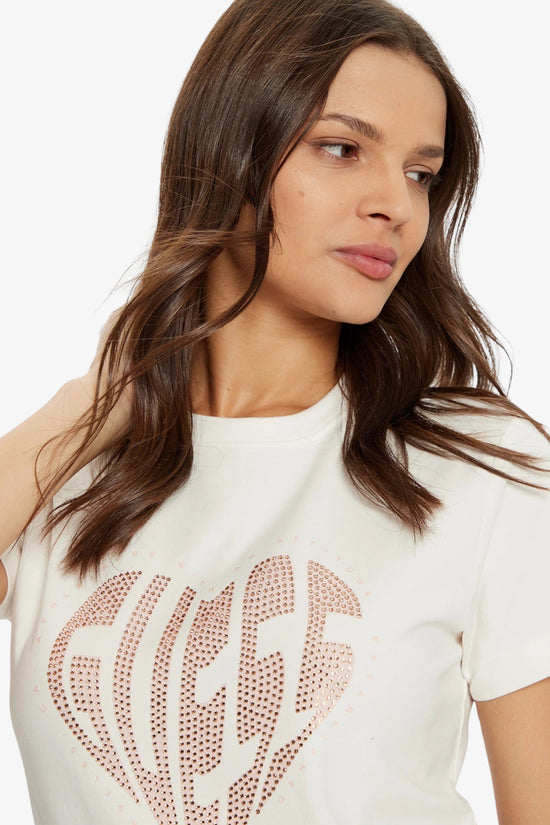 T-Shirt Maniche Corte Julia Rhinestone-guess-Beige-Donna-V5ri08j1314 g6k5-