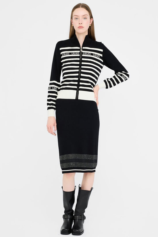 Cardigan Full Zip A Righe Con Dettaglio Perle-liu jo-Nero-Donna-Tf5214 ms63l 03n66-