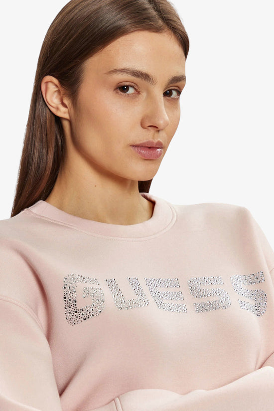 Felpa Girocollo Scuba Logo Strass Cecilia-guess-Rosa-Donna-V4bq15k7uw2 g6o1-