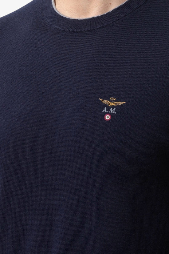 Maglione Girocollo Leggero In Lana Merino-aeronautica militare-Blu-Uomo-252ma1567ul00415 08396-