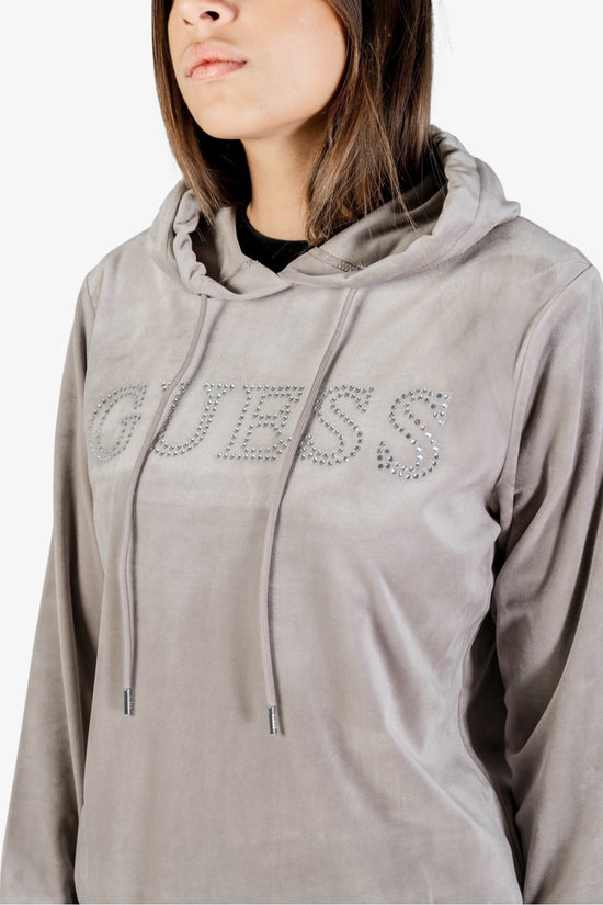 Felpa Con Cappuccio In Ciniglia Logo Strass Couture-guess-Grigio-Donna-V4rq25k0232 g9l3-