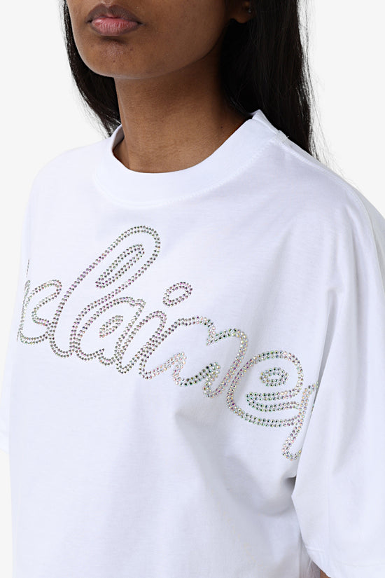 T-Shirt Maniche Corte Big Logo Strass-disclaimer-Bianco-Donna-25eds54914-
