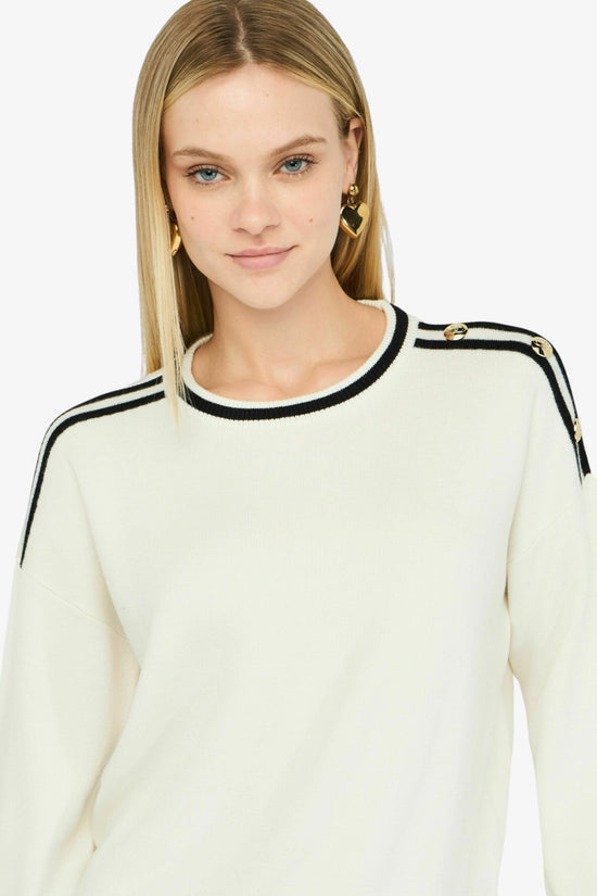 Maglione Girocollo Con Dettagli A Costrasto E Bottoni-liu jo-Bianco-Donna-Tf5230 ms59l 03n76-
