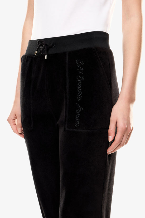Pantaloni Atlethic Velour In Ciniglia Stretch-emporio armani ea7-Nero-Donna-7w000440 af15653 uc001-