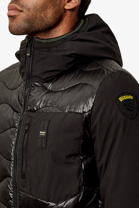 Piumino Full Zip Con Cappuccio Maniche Neoprene Albert-blauer-Nero-Uomo-25wbluc08078 006355 999-