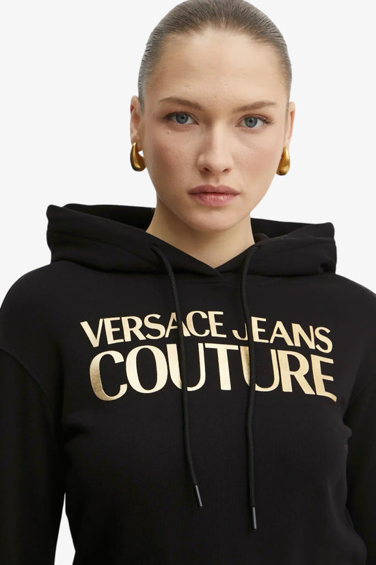 Felpa Corta Con Cappuccio Logo Istitutional-versace jeans couture-Nero-Donna-78hait01 cf01t g89-