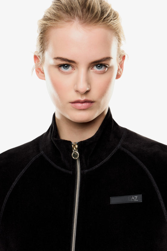 Felpa Full Zip Athletic Velour In Ciniglia Stretch-emporio armani ea7-Nero-Donna-7w000438 af15653 uc001-