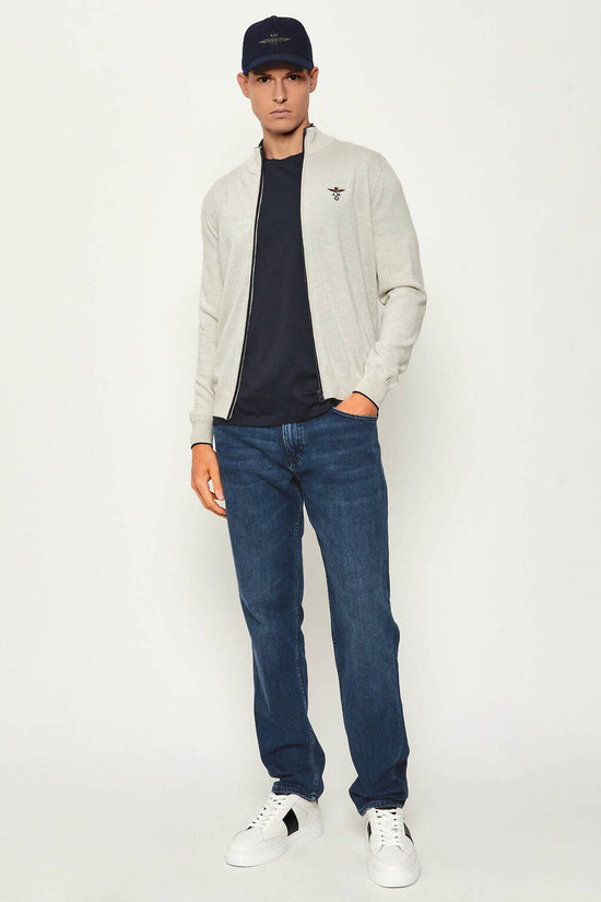 Cardigan Full Zip Leggero In Lana Merino-aeronautica militare-Grigio-Uomo-252ma1569ul00415 17267-