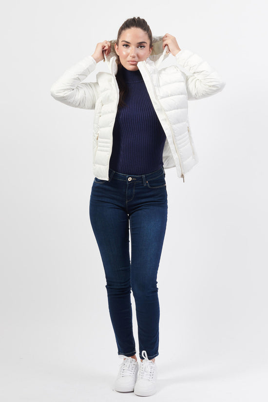 Piumino Corto Full Zip Con Cappuccio-yes zee-Bianco-Donna-J007/m800 0157-