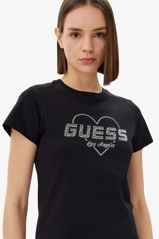 T-Shirt Maniche Corte Logo Cuore Strass Narciso-guess-Nero-Donna-V5gi10k9rm1 jblk-