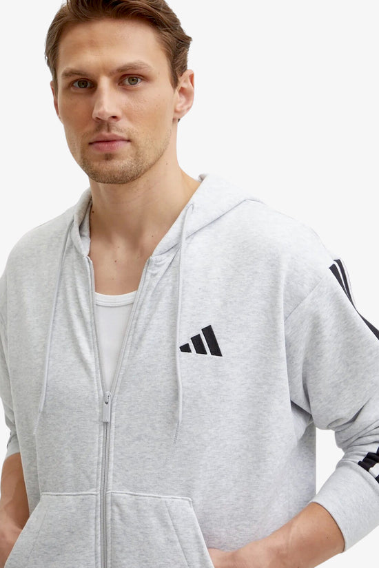 Felpa Full Zip Con Cappuccio Essential 3-Stripes-adidas performance-Grigio-Uomo-Je6343-
