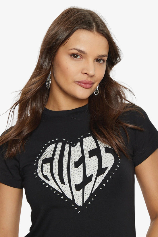 T-Shirt Maniche Corte Julia Rhinestone-guess-Nero-Donna-V5ri08j1314 jblk-