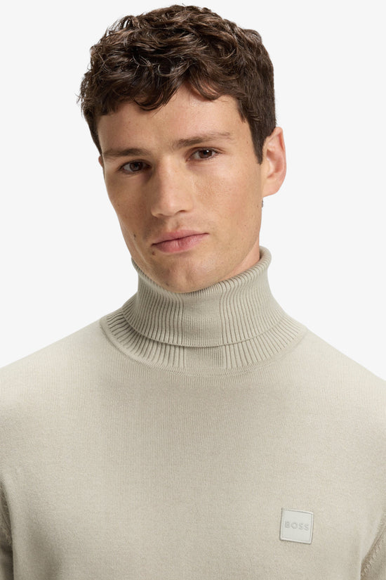 Dolcevita Maglione In Cotone E Cashmere Con Toppa Logo-boss-Beige-Uomo-50527573 271-