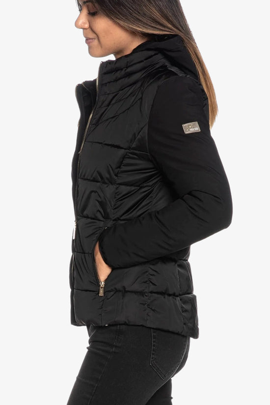 Piumino Corto Full Zip Con Cappuccio Maniche Softshell-yes zee-Nero-Donna-J045/m800 0801-