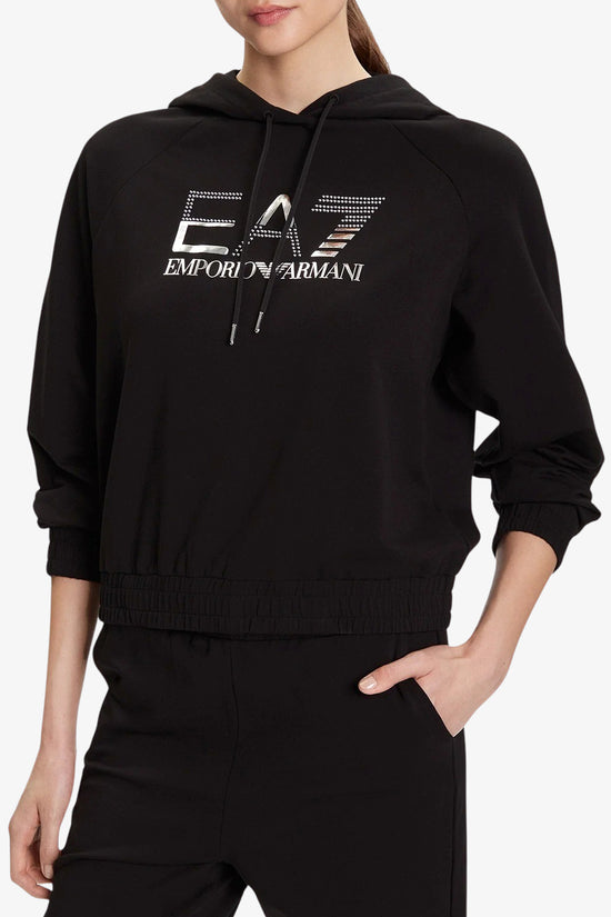 Tuta Con Cappuccio Big Logo Metallizzato Con Borchiette-emporio armani ea7-Nero-Donna-7w000687 af12502 mc026-