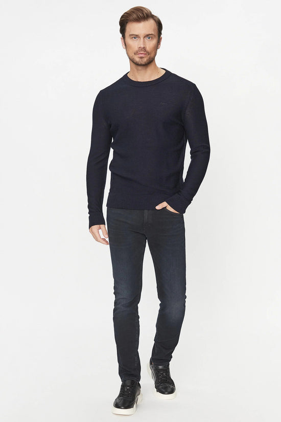 Maglione Girocollo In Misto Lana Logo Piccolo Ricamato-boss-Blu-Uomo-50501762 404-