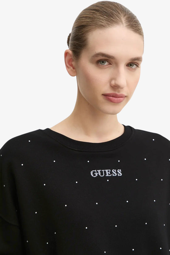 Felpa Corta Girocollo Con Strass Rhinestones-guess-Nero-Donna-V5rq08kclj0 jblk-