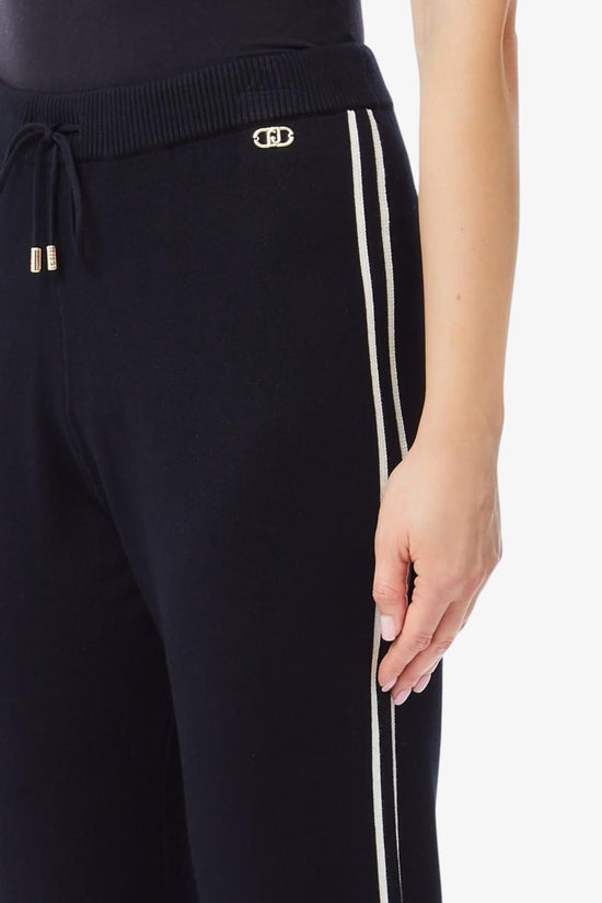 Pantaloni In Maglia Con Bande-liu jo-Nero-Donna-Tf5029 ms49i 03n66-