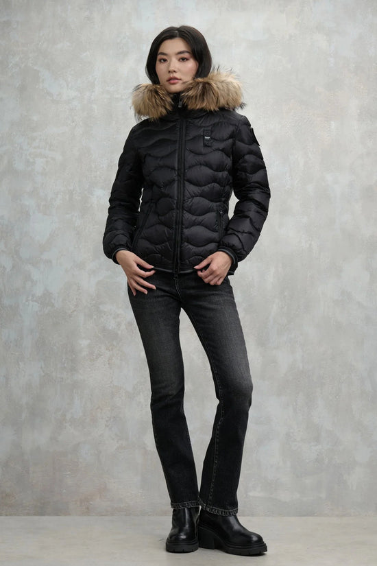 Piumino Full Zip Con Cappuccio Bordo In Pelliccia Aldie-blauer-Nero-Donna-25wbldc03096 006047 999ei-