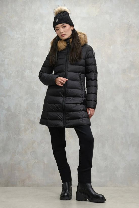 Piumino Lungo Full Zip Con Cappuccio Bordo Pelliccia Kristin-blauer-Nero-Donna-25wbldk03103 006047 999ei-