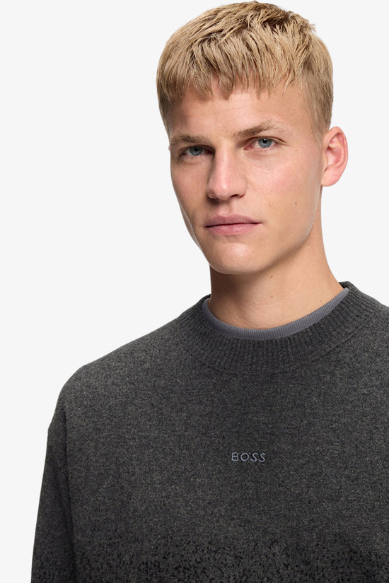 Maglione Girocollo Dégradé In Misto Lana Yak-boss-Nero-Uomo-50548701 001-