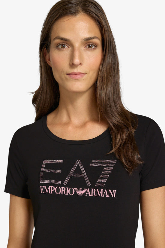 T-Shirt Maniche Corte Big Logo Series Con Strass-emporio armani ea7-Nero-Donna-7w000536 af10373 mc043-