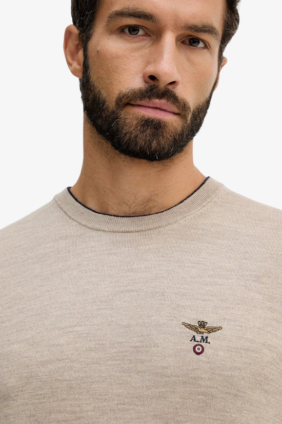 Maglione Girocollo Leggero In Lana Merino-aeronautica militare-Beige-Uomo-252ma1567ul00415 17266-