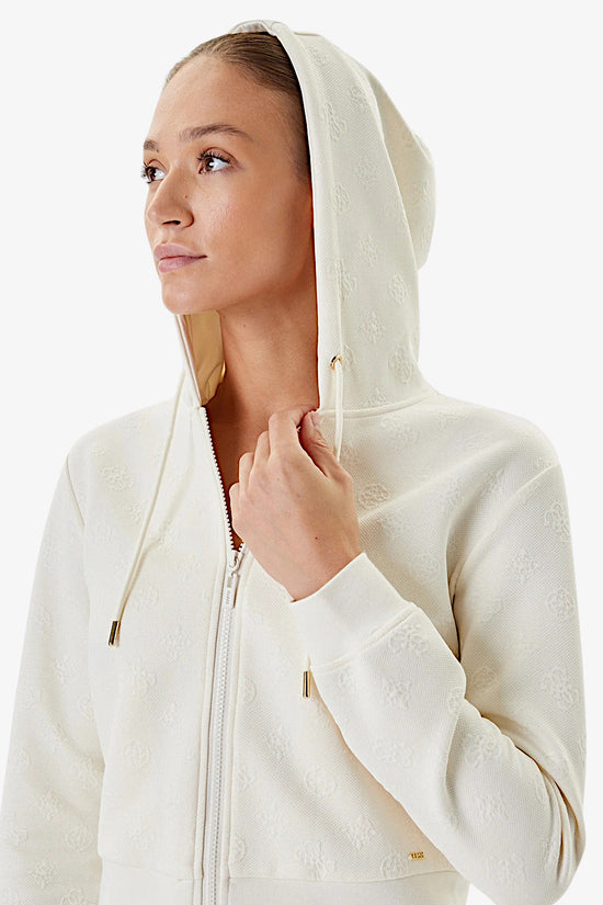 Felpa Corta Full Zip Con Cappuccio 3D Peony-guess-Bianco-Donna-V5yq06kbsl2 f0ep-